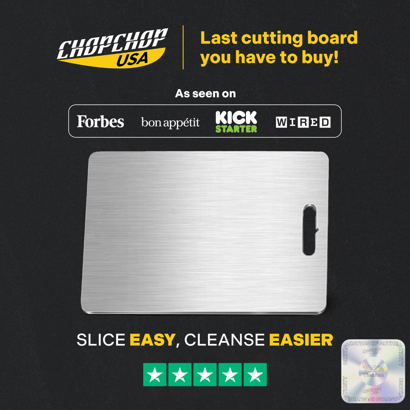 ChopChop™ USA 100% Pure Titanium Cutting Board | Flash Sale Ends Midnight