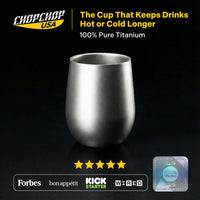 ChopChop USA titanium double wall insulated cup on a dark background