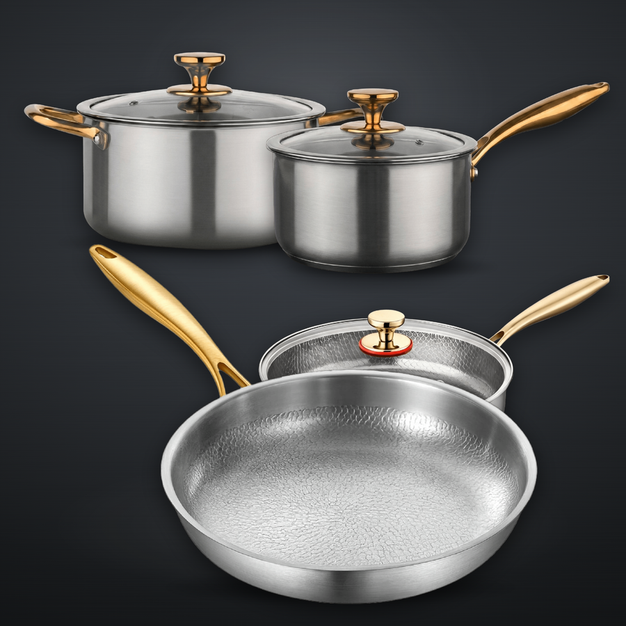 ChopChop USA titanium cookware: Pan Pro, deep pan, stock pot and saucepan