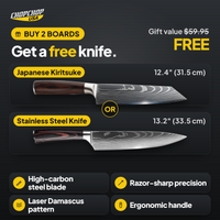 Get a free knife of your choice, Japanese Kiritsuke or stainless steel – free gift offer with the ChopChop titanium cutting board