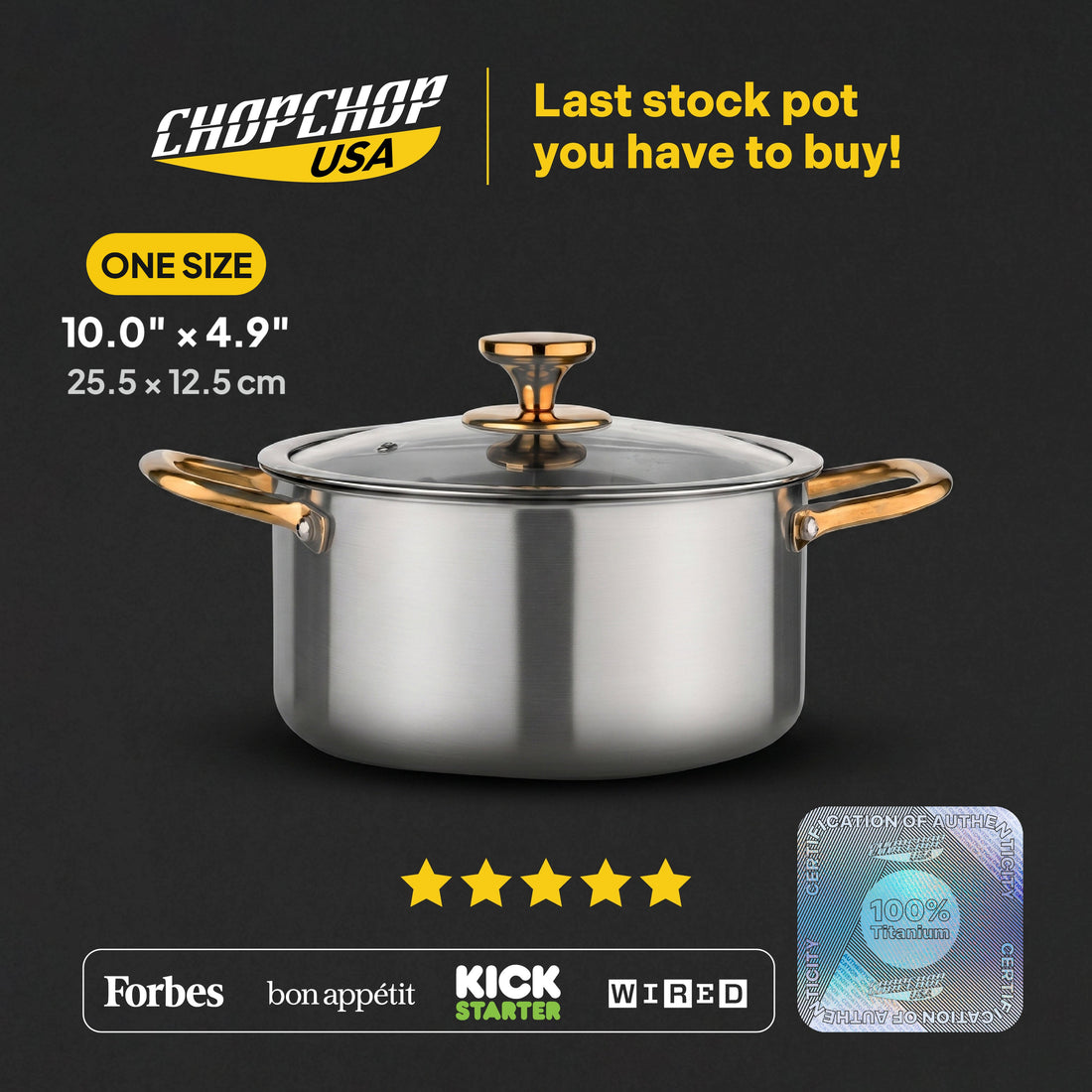 ChopChop USA pure titanium stock pot pro with glass lid