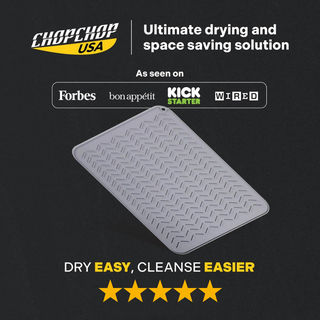 ChopChop USA anti-slip silicone mat, grey drying mat on a dark background