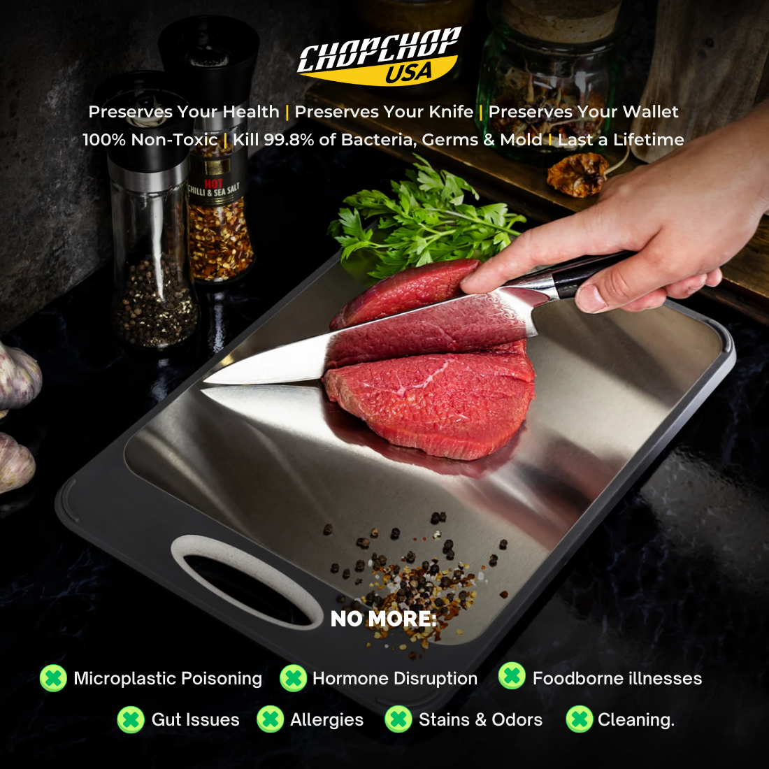 ChopChop USA Double-Sided Stainless Steel Cutting Board