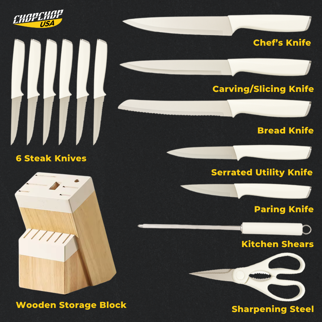 ChopChop USA  Stainless Steel Knife Block Set