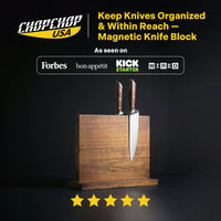 ChopChop USA magnetic knife block in acacia wood holding knives