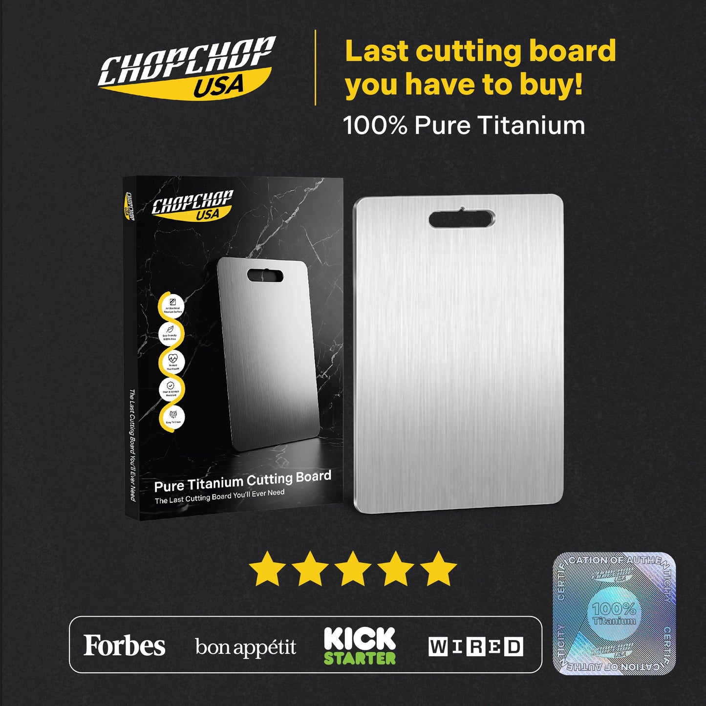 ChopChop™ USA 100% Pure Titanium Cutting Board | New Year Sale