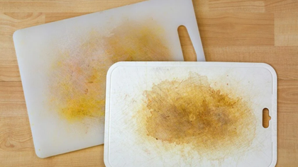 Stained, worn plastic cutting boards