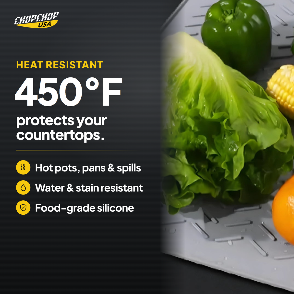 Heat resistant to 450°F – ChopChop anti-slip silicone mat