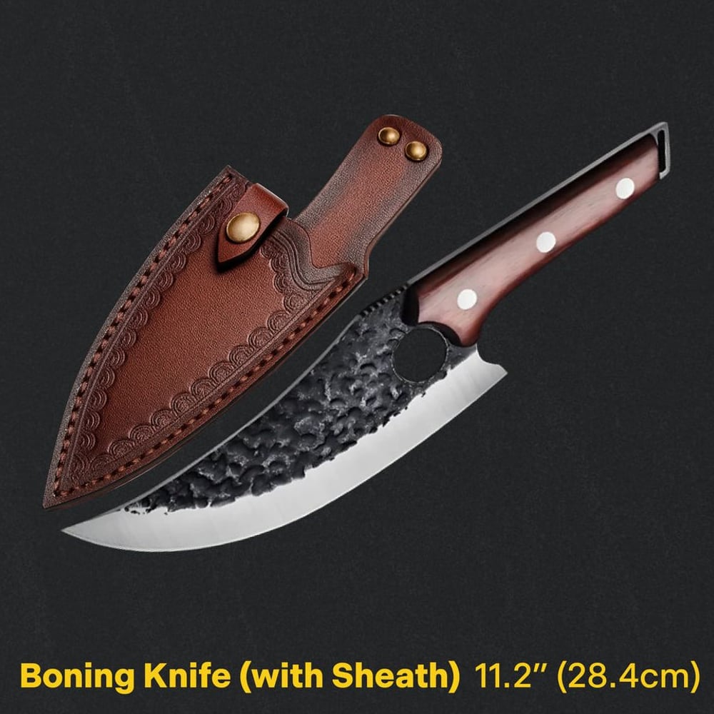 Boning knife with its leather sheath