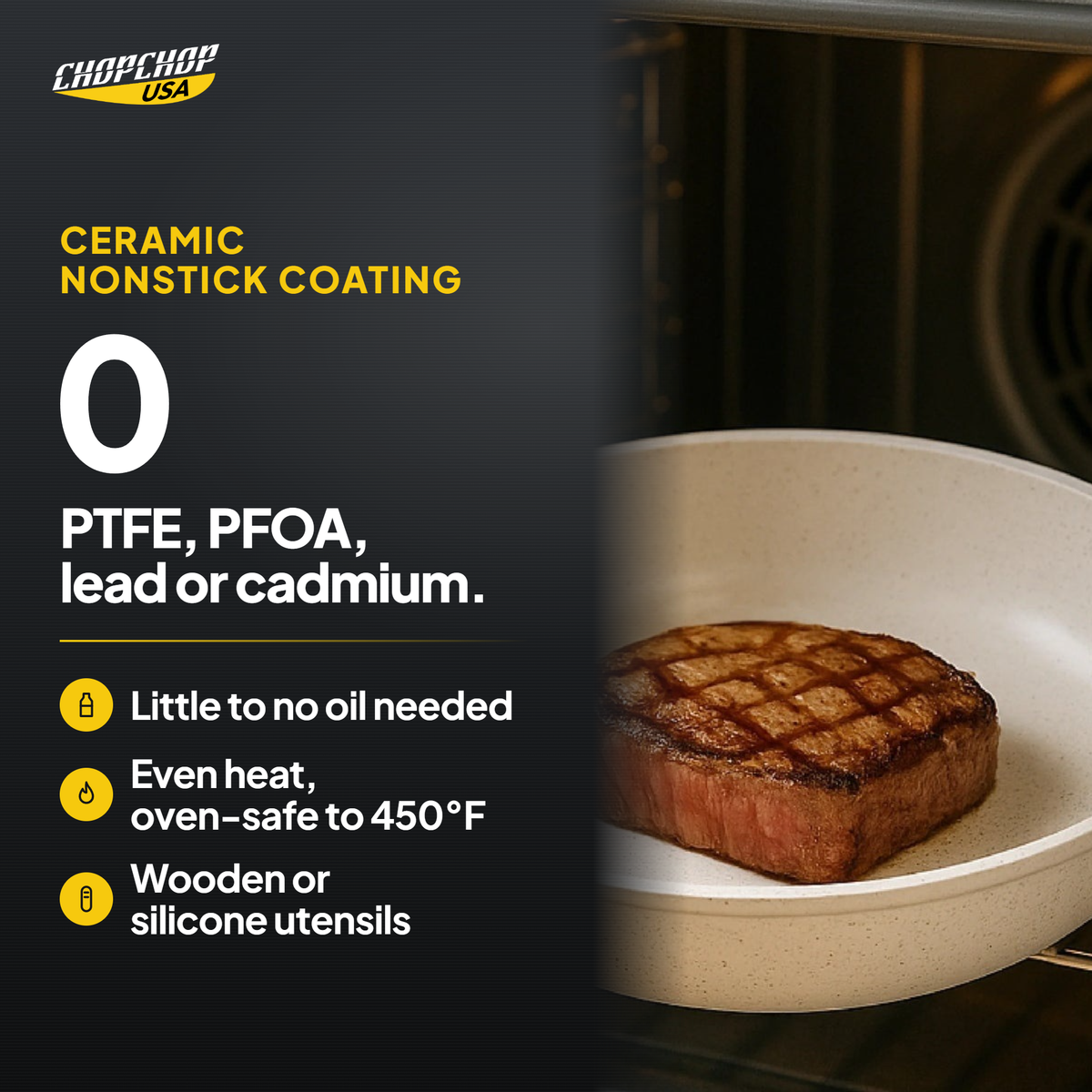 Ceramic nonstick coating with 0 PTFE, PFOA, lead or cadmium – ChopChop ceramic frying pan