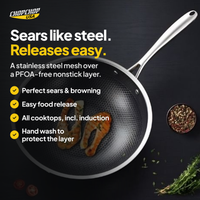 Sears like steel. Releases easy – ChopChop hybrid chef cookware set