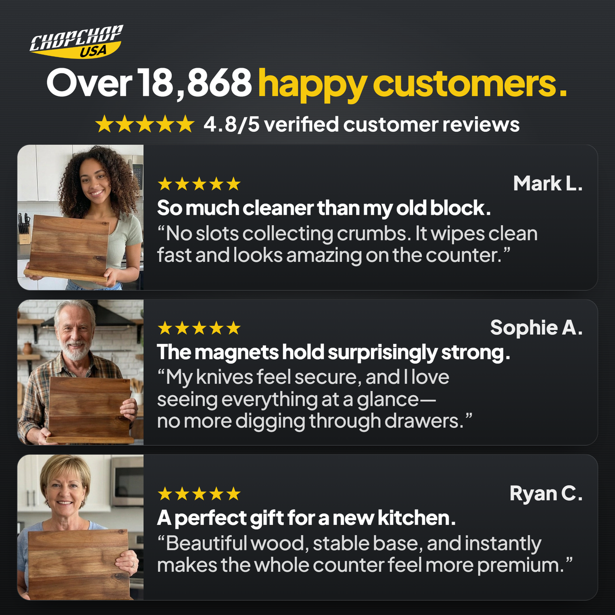 Over 18,868 happy customers – ChopChop magnetic knife block customer reviews