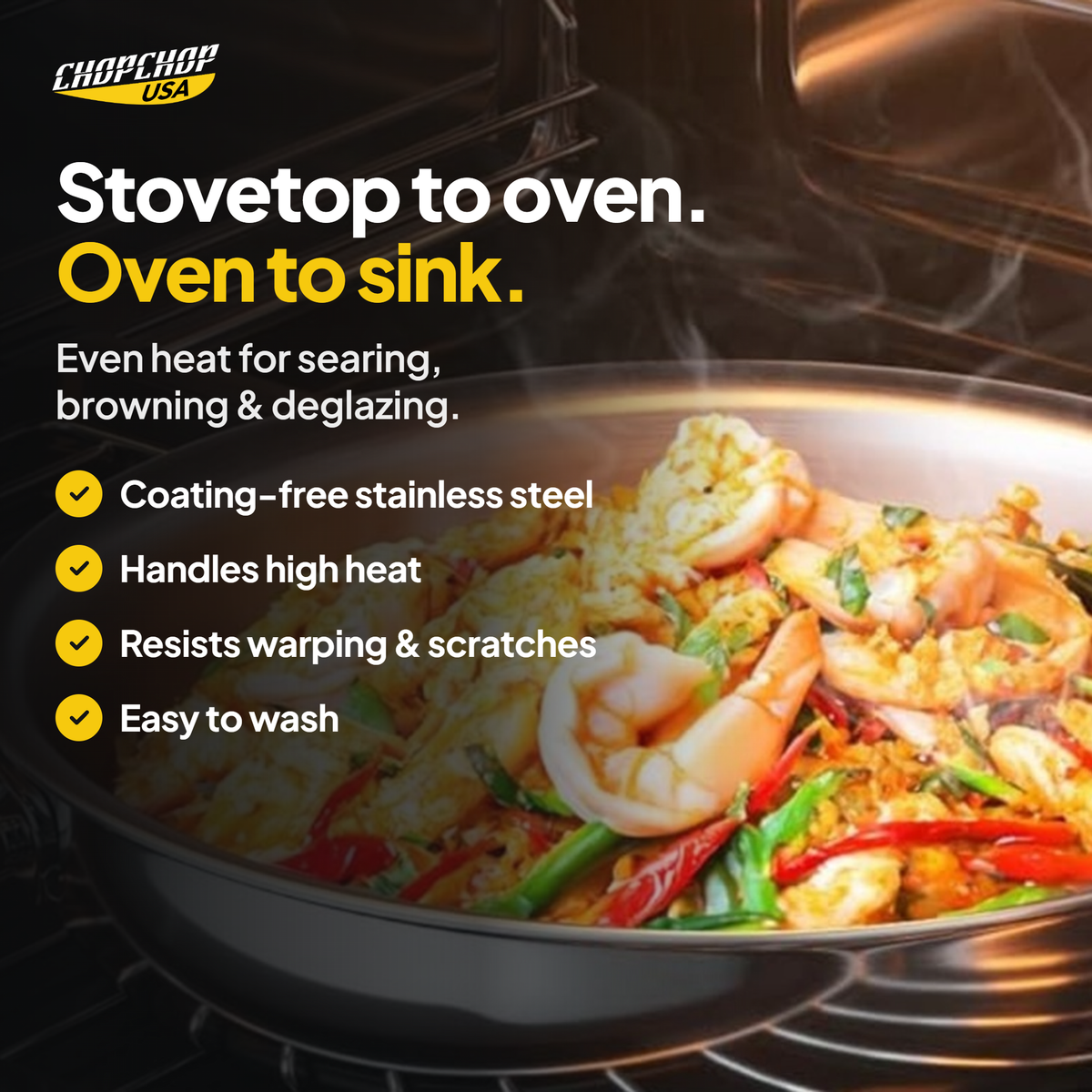 Stovetop to oven. Oven to sink – ChopChop steel chef cookware set