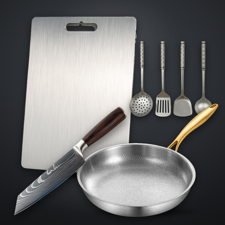 ChopChop USA bundles: titanium board, utensils, Pan Pro and knife