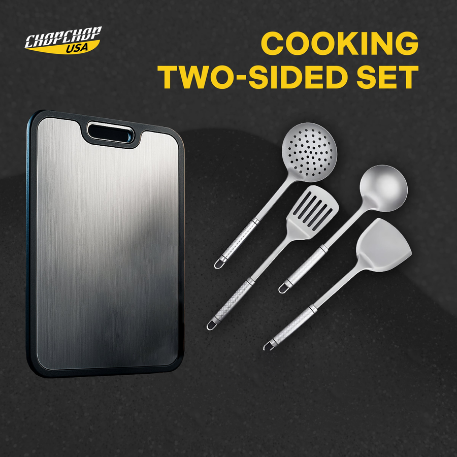 ChopChop USA cooking two-sided set: double-sided titanium cutting board and titanium utensil set