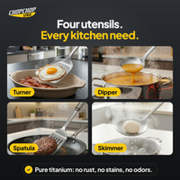 Four utensils. Every kitchen need – ChopChop double-sided titanium cutting board and utensil set