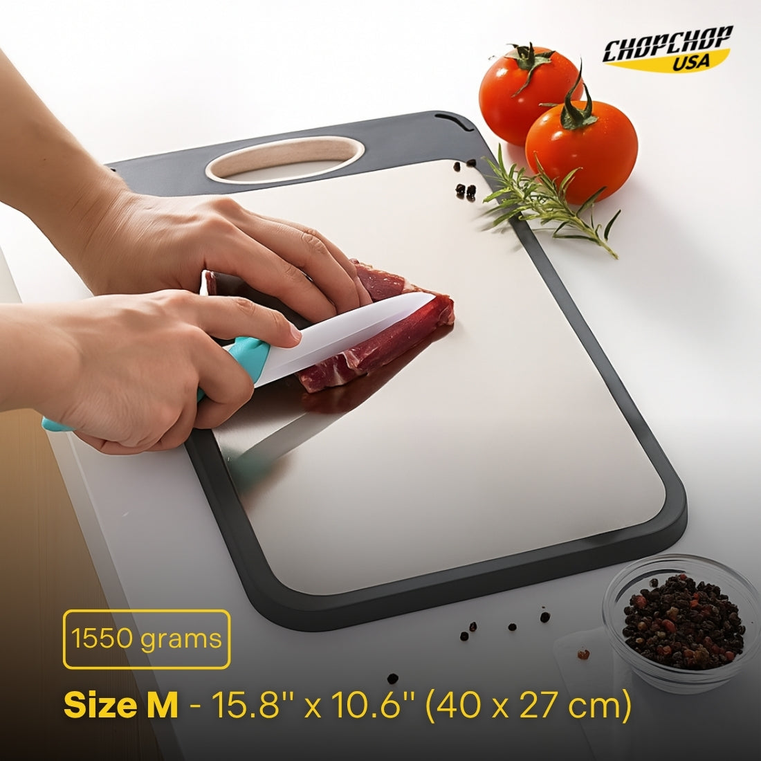 ChopChop double-sided stainless steel cutting board – Medium - 15.8"x 10.6"