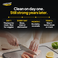Clean on day one. Still strong years later – the ChopChop double-sided titanium cutting board over time