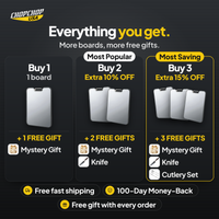 Everything you get with the ChopChop double-sided titanium cutting board: Buy 1, 2 or 3 bundles with free gifts