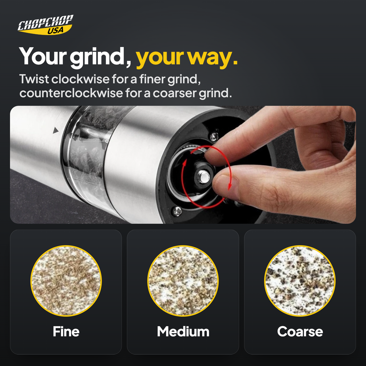 Your grind, your way – ChopChop electric salt and pepper grinder