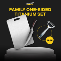 ChopChop USA family one-sided titanium set: titanium cutting board, kitchen knife and free peeler