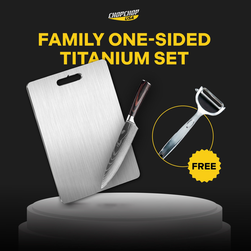 ChopChop USA family one-sided titanium set: titanium cutting board, kitchen knife and free peeler