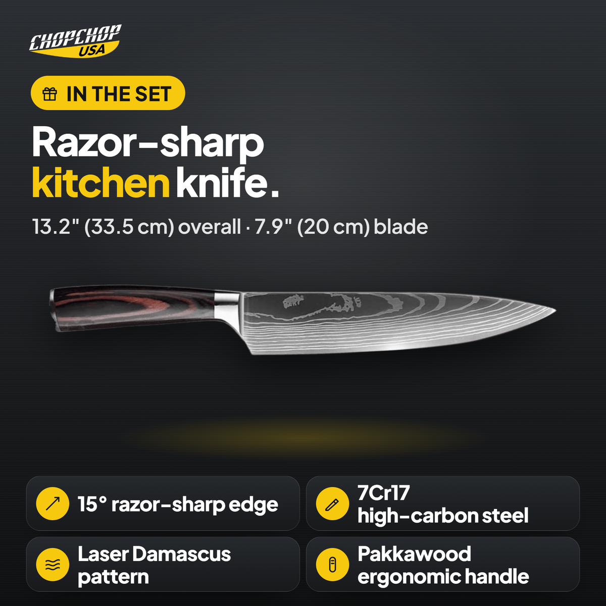 Razor-sharp kitchen knife – ChopChop titanium cutting board and knife set