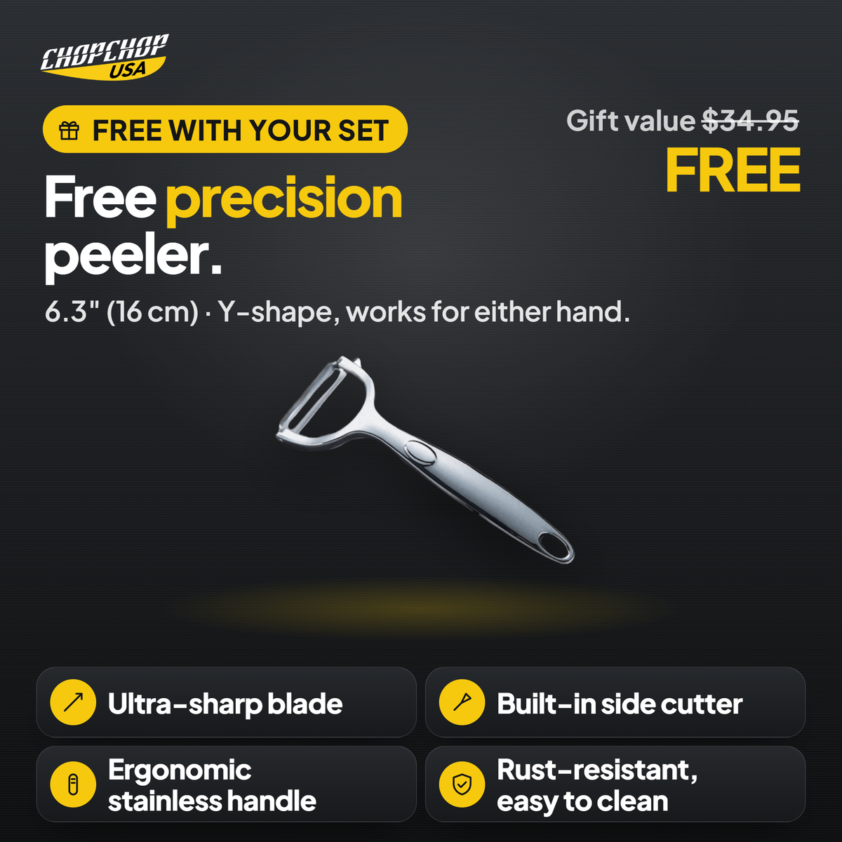 Free precision peeler – ChopChop titanium cutting board and knife set
