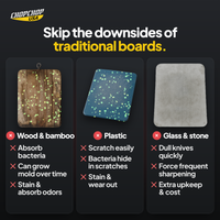 Skip the downsides of traditional boards: the everyday problem the ChopChop double-sided titanium cutting board and knife set solves