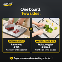 One board. Two sides – ChopChop double-sided titanium cutting board and knife set