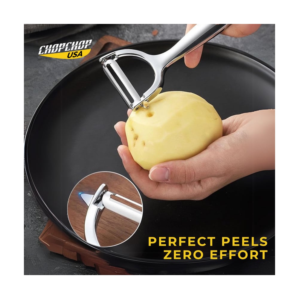 ChopChop USA stainless steel peeler peeling a potato