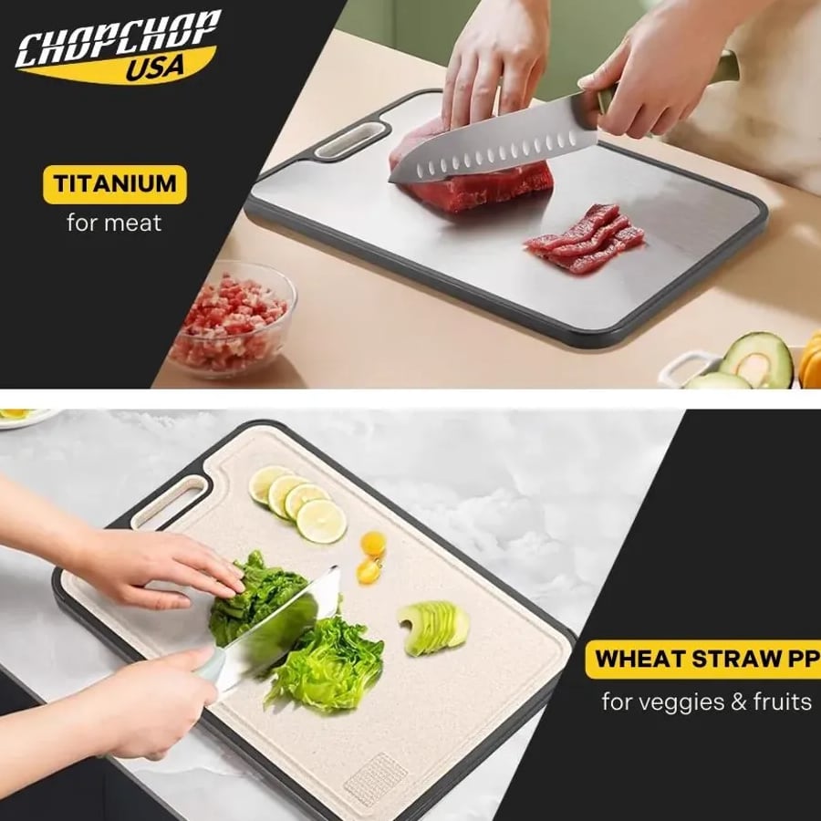 Titanium side for meat, wheat-straw side for vegetables and fruit