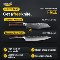 Get a free knife of your choice, Japanese Kiritsuke or stainless steel – free gift offer with the ChopChop hybrid nonstick frying pan