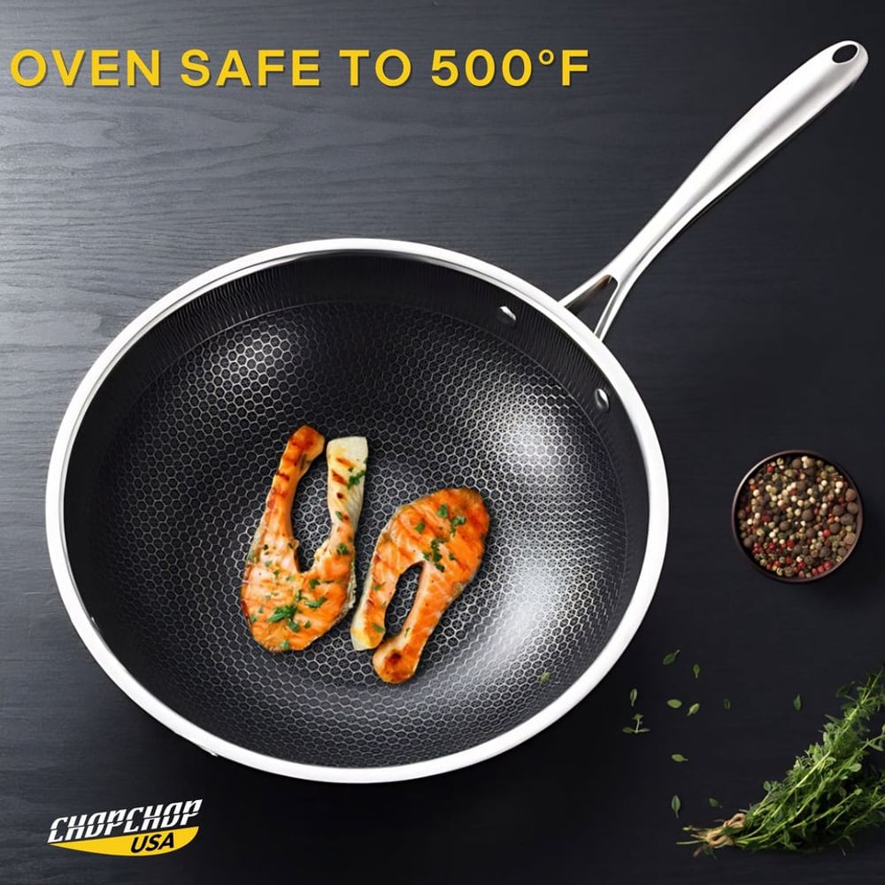Salmon cooking in the hybrid nonstick frying pan