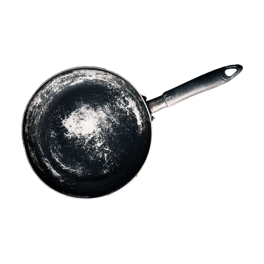 Worn, scratched nonstick pan