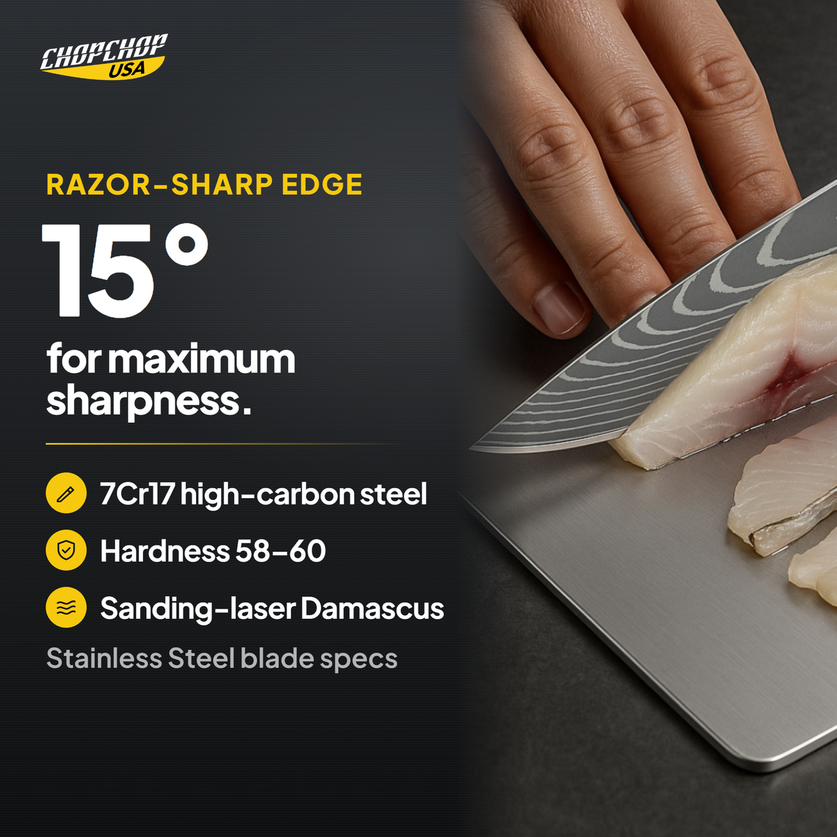 15° razor-sharp edge, 7Cr17 high-carbon steel – ChopChop Japanese kiritsuke knife