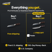 Everything you get with the ChopChop Japanese kiritsuke knife: Buy 1 or 2 bundles with free gifts