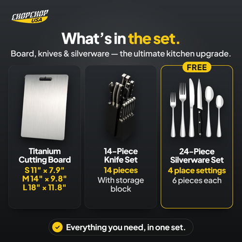 What’s in the set – ChopChop titanium cutting board and knife block set contents