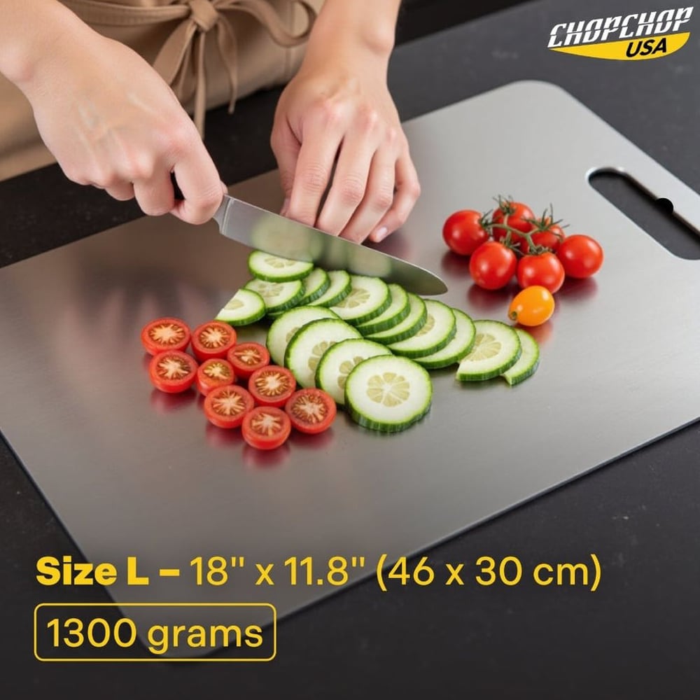 Tomatoes and cucumber on the Large titanium board