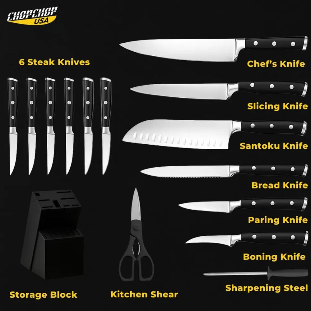 ChopChop USA 14-piece kitchen knife set with storage block