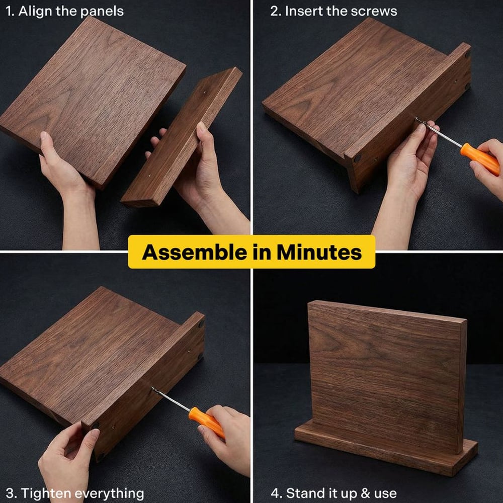 Setting up the magnetic knife block in four steps