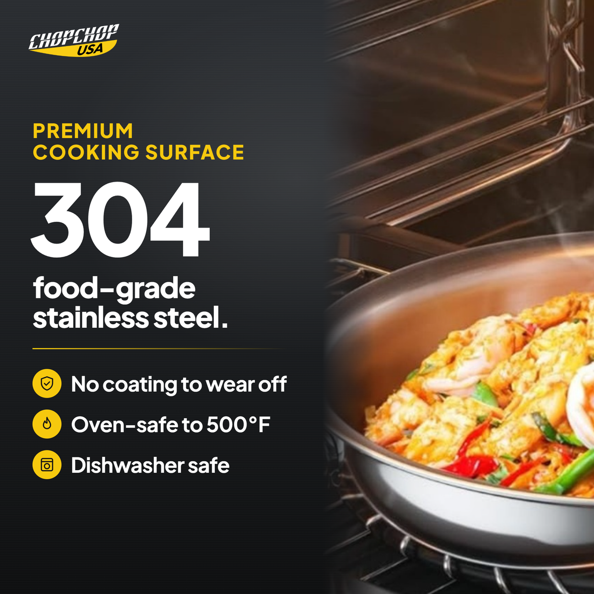 304 food-grade stainless steel cooking surface – ChopChop stainless steel frying pan