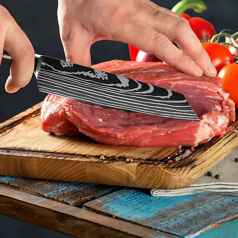 ChopChop USA Japanese Kiritsuke Knife slicing beef