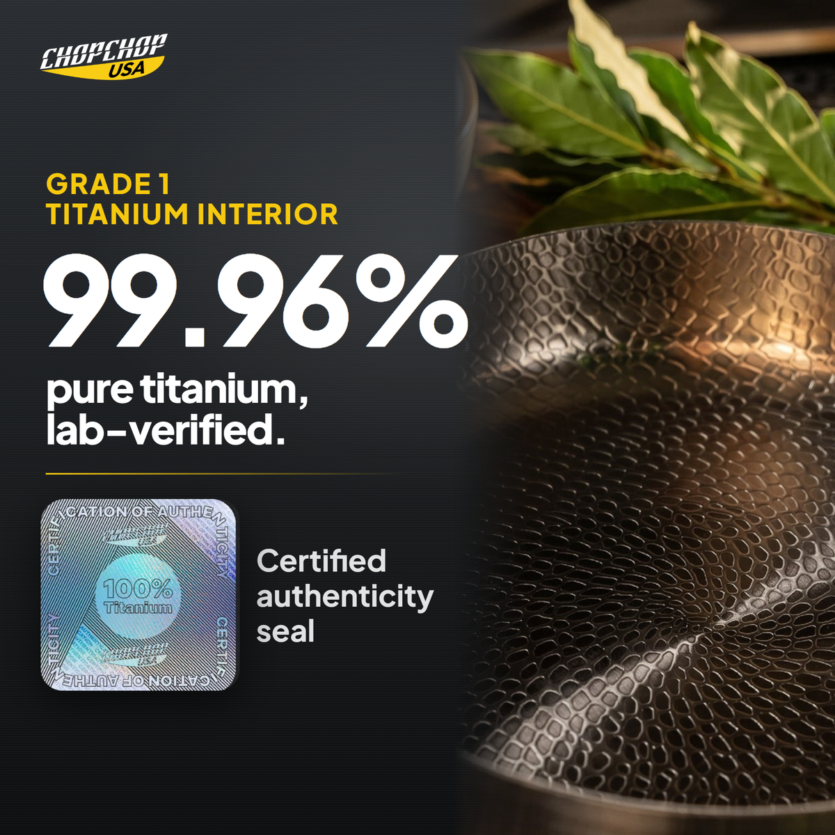 99.96% pure grade 1 titanium interior, lab-verified – ChopChop titanium deep pan