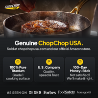 Genuine ChopChop USA titanium deep pan, sold at chopchopusa.com and our official Amazon store, with 100-day money-back guarantee