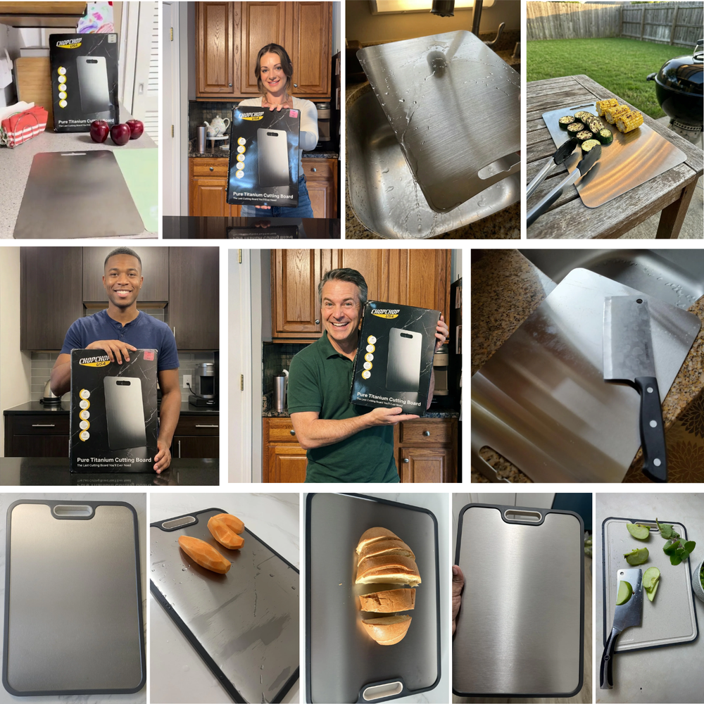 ChopChop USA customers with their titanium and stainless steel cutting boards