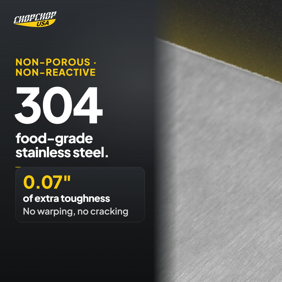 304 food-grade stainless steel, non-porous and non-reactive – ChopChop stainless steel cutting board