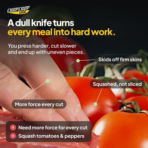 A dull knife turns every meal into hard work: the everyday problem the ChopChop stainless steel kitchen knife solves