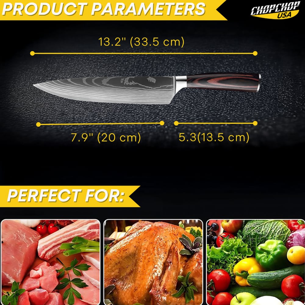 Stainless steel kitchen knife parameters and the foods it is made for: meat, poultry and vegetables