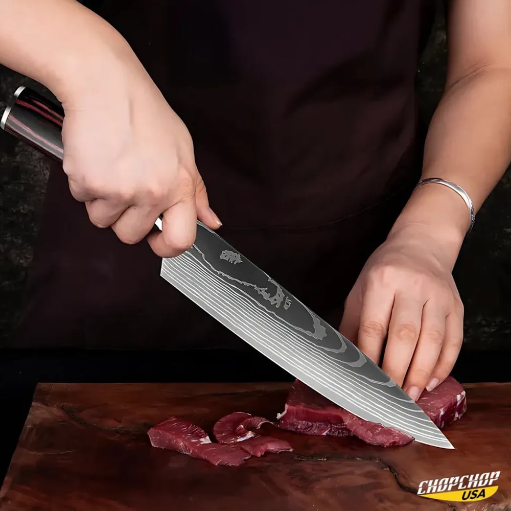 Slicing raw beef with the ChopChop USA Stainless Steel Kitchen Knife
